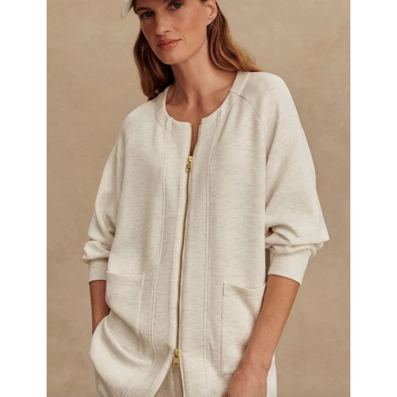 VARLEY Augusta Zip Through Cardigan Crew Neck Raglan Sleeve Oversized XS Gray - Picture 11 of 11